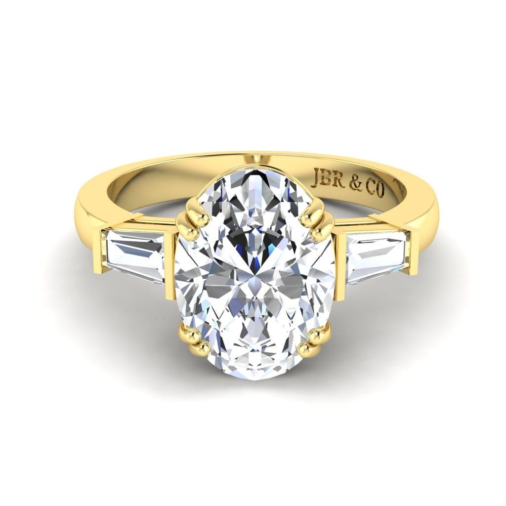 JBR Jeweler Silver Ring 3 / Silver Yellow Gold Plated JBR Three Stone Oval Cut Sterling Silver Promise Ring