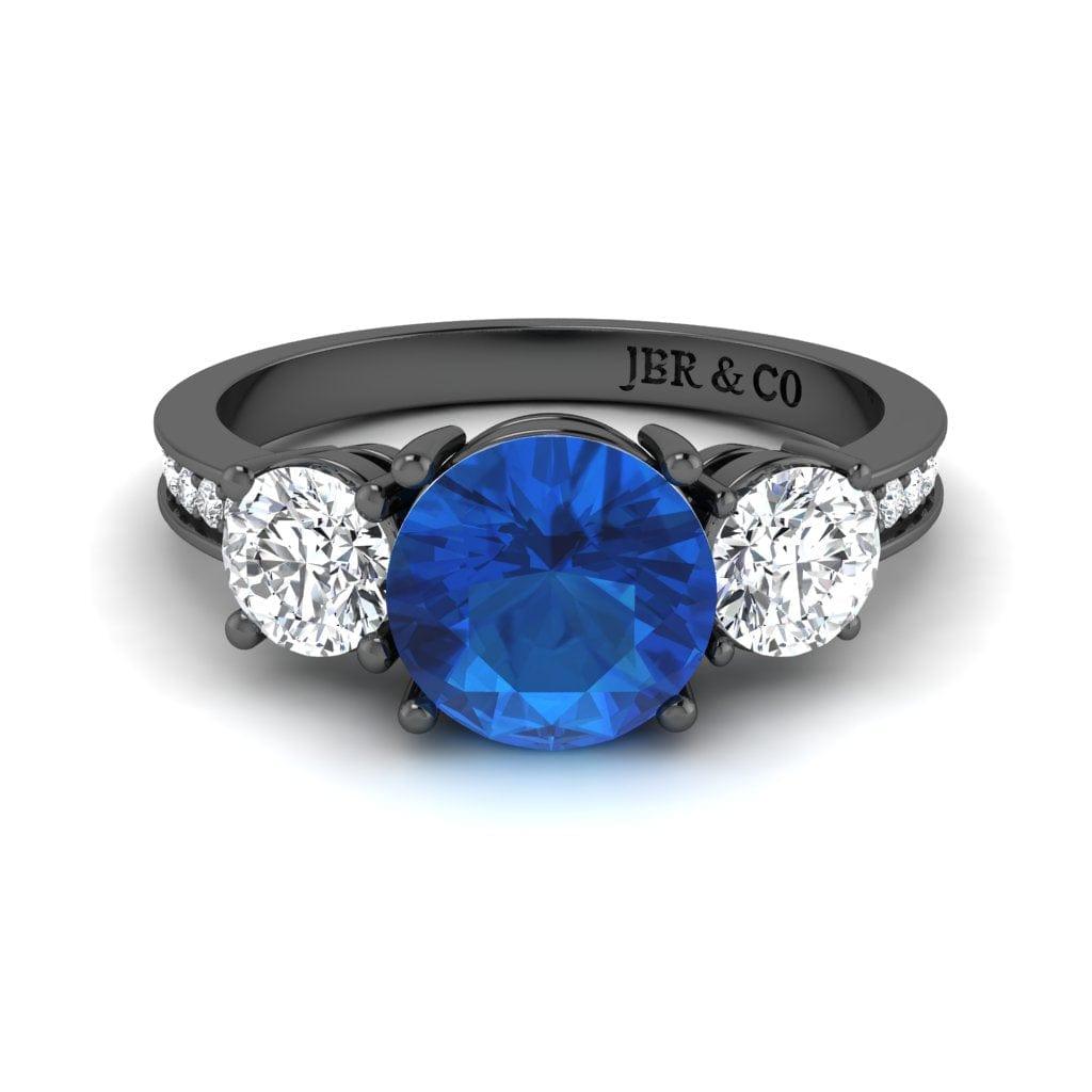 JBR Three Stone Round Cut Sterling Silver Sapphire Ring - JBR Jeweler