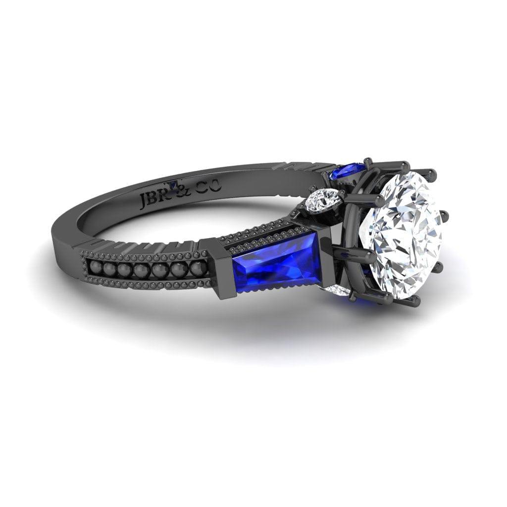 JBR Three Stone Sapphire Round Cut Sterling Silver Ring - JBR Jeweler