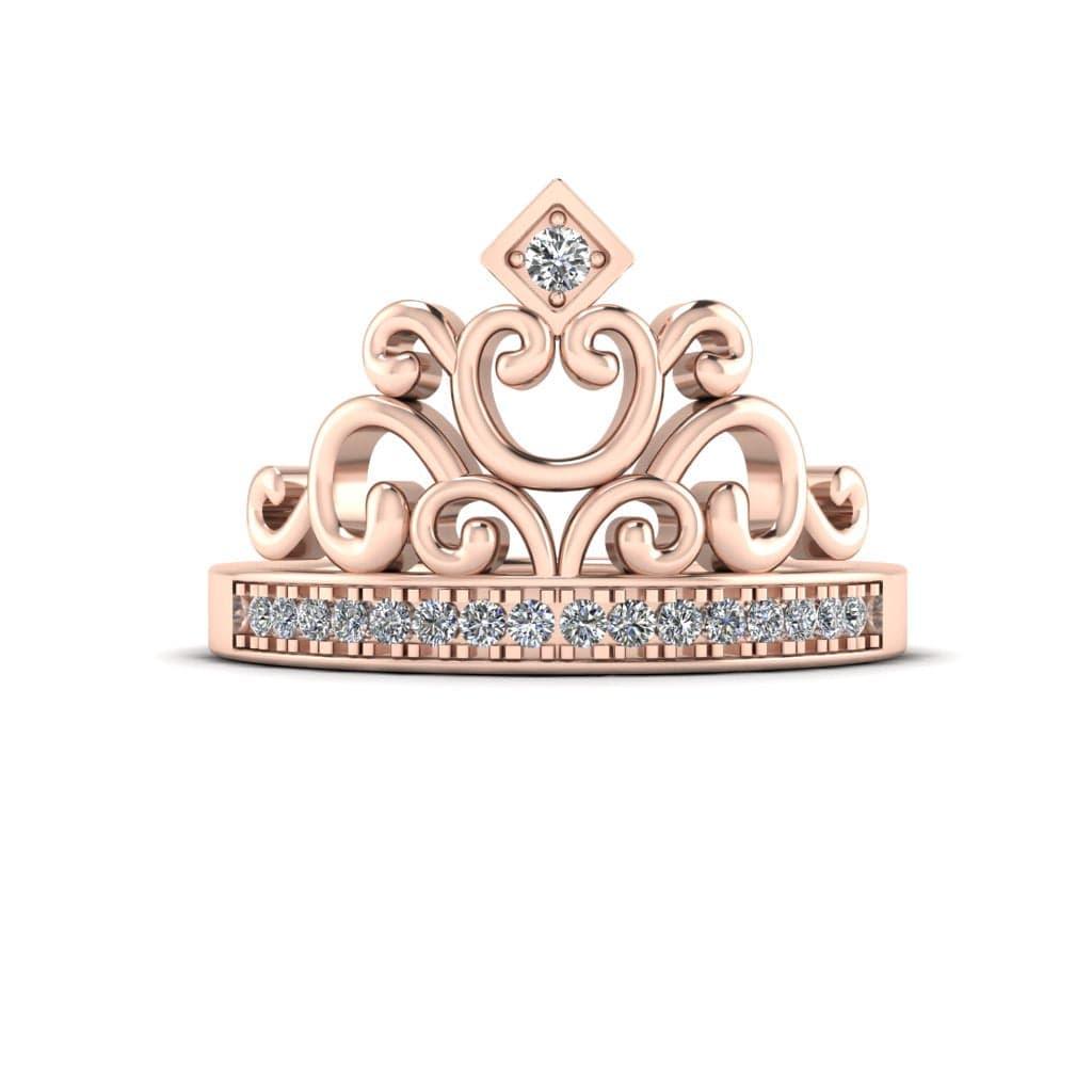 JBR Jeweler Silver Ring 3 / Silver Rose Gold Plated JBR Tiara Sterling Silver Princess Cocktail Ring For Women