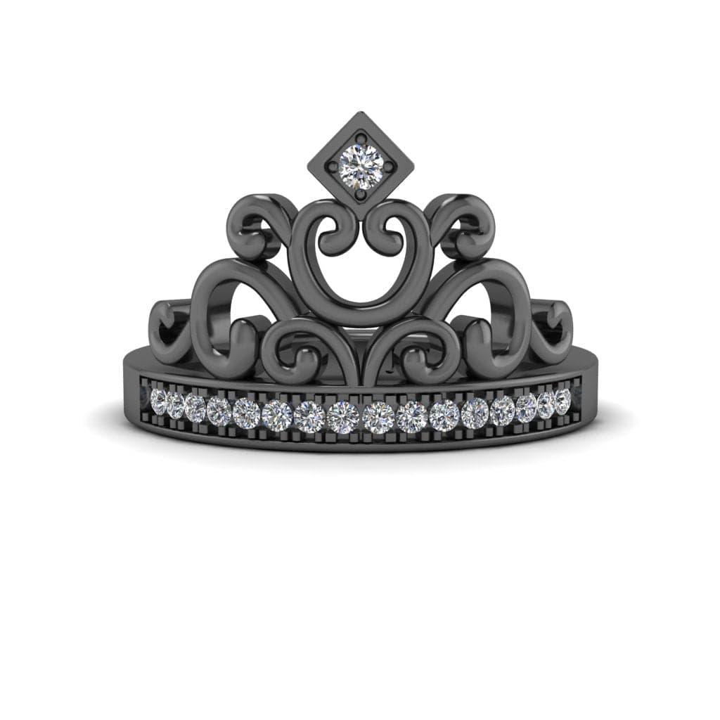 JBR Jeweler Silver Ring 3 / Silver Black Rhodium Plated JBR Tiara Sterling Silver Princess Cocktail Ring For Women