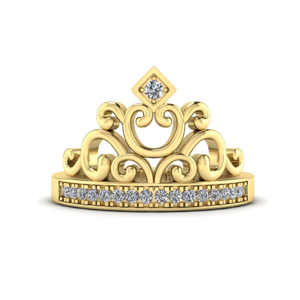 JBR Jeweler Silver Ring 3 / Silver Yellow Gold Plated JBR Tiara Sterling Silver Princess Cocktail Ring For Women