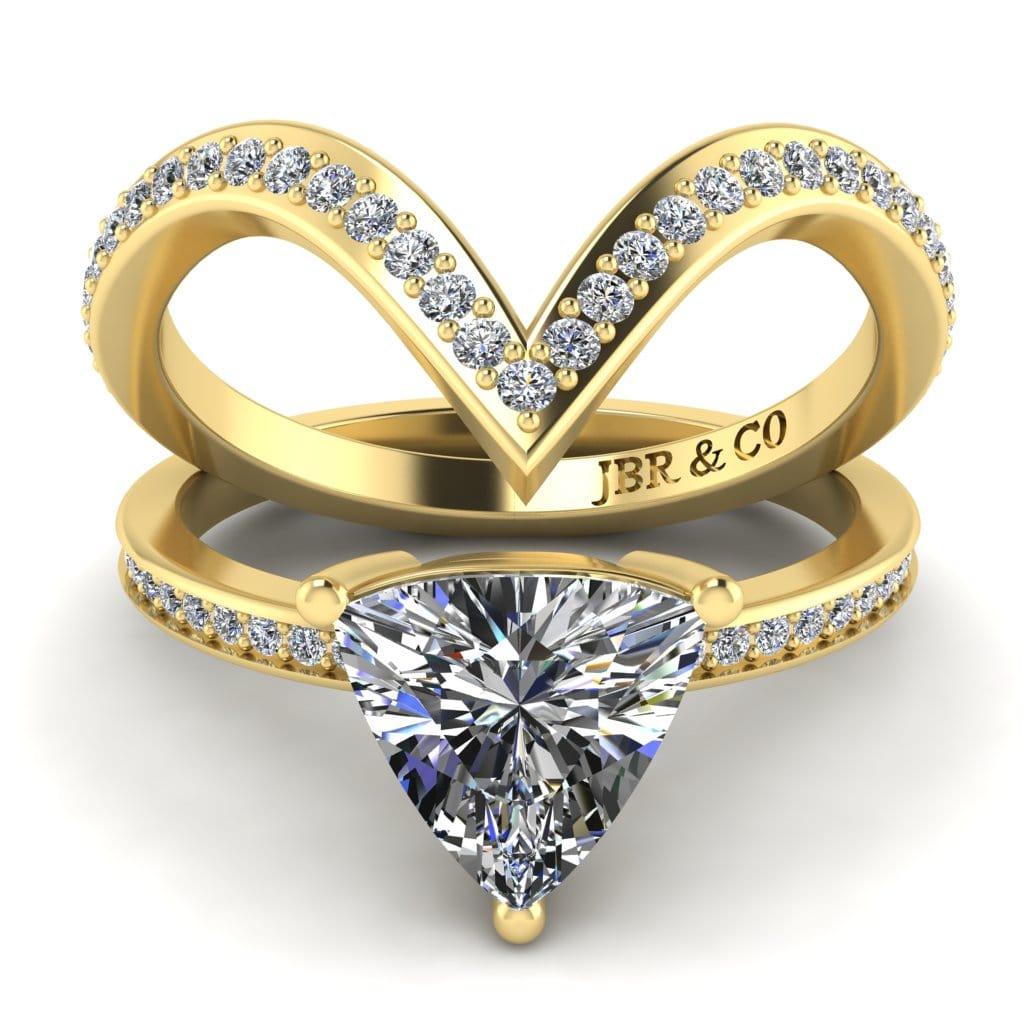 JBR Jeweler Silver Ring 3 / Silver Yellow Gold Plated JBR Trillion Cut Sterling Silver Ring Set