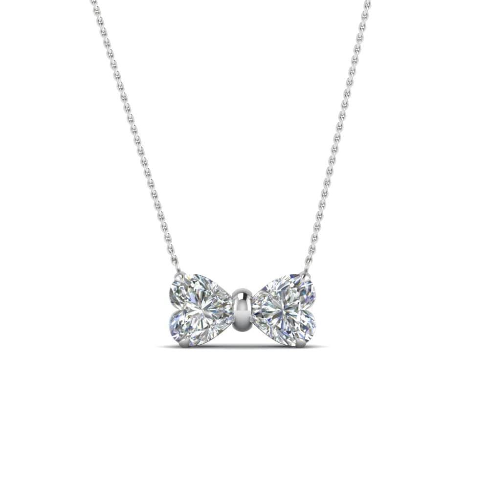 JBR Two Heart Bow Diamond Pendant Sterling Silver Necklace - JBR Jeweler