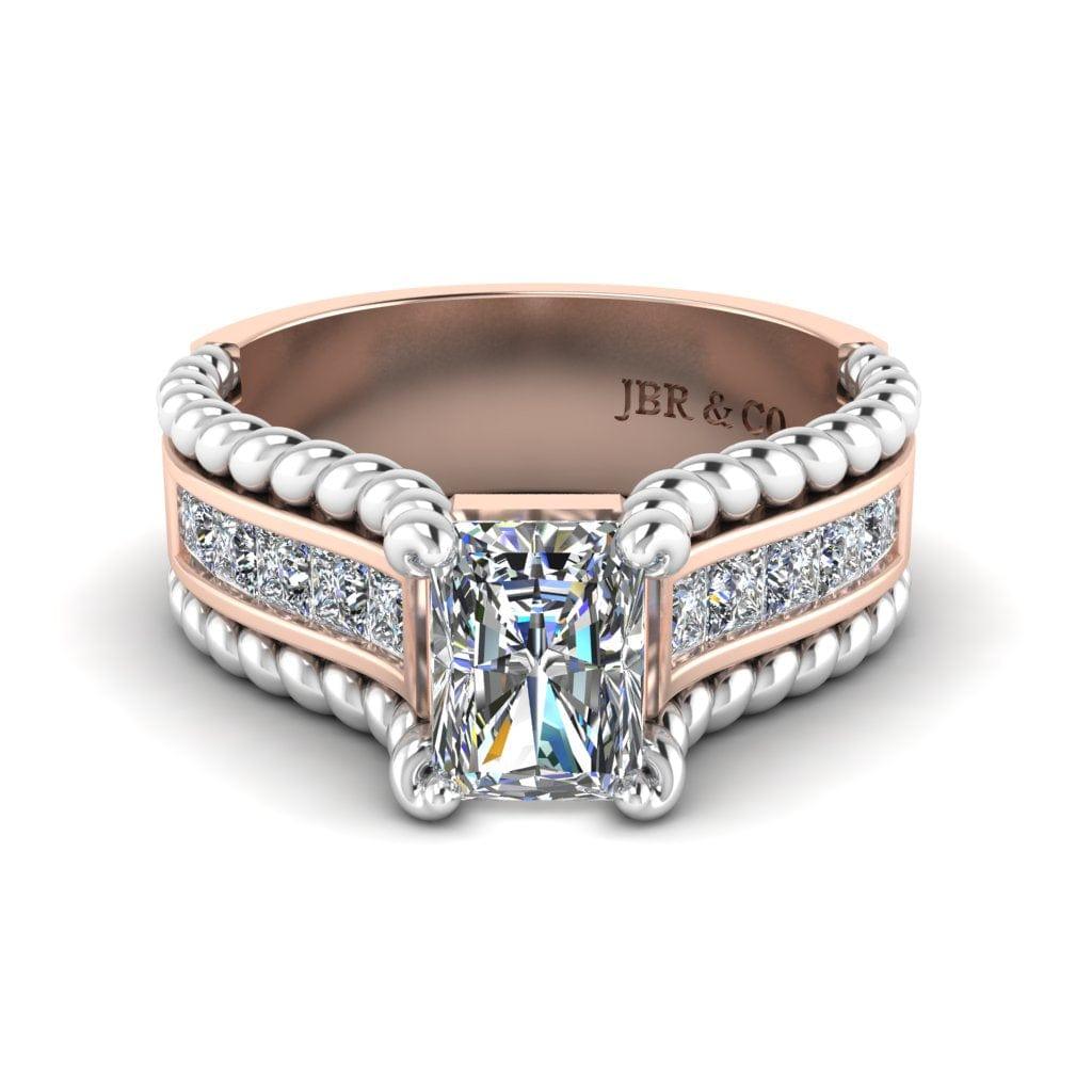 JBR Jeweler Silver Ring 3 / Silver Rose Gold Plated JBR Two Tone 1.21CT Radiant Cut Sterling Silver Ring