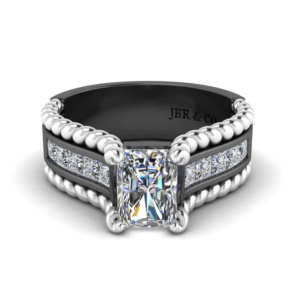 JBR Jeweler Silver Ring 3 / Silver Black Rhodium Plated JBR Two Tone 1.21CT Radiant Cut Sterling Silver Ring