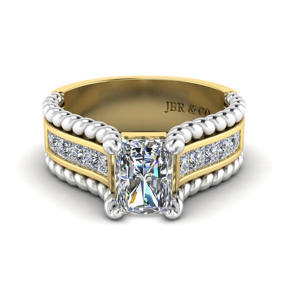 JBR Jeweler Silver Ring 3 / Silver Yellow Gold Plated JBR Two Tone 1.21CT Radiant Cut Sterling Silver Ring