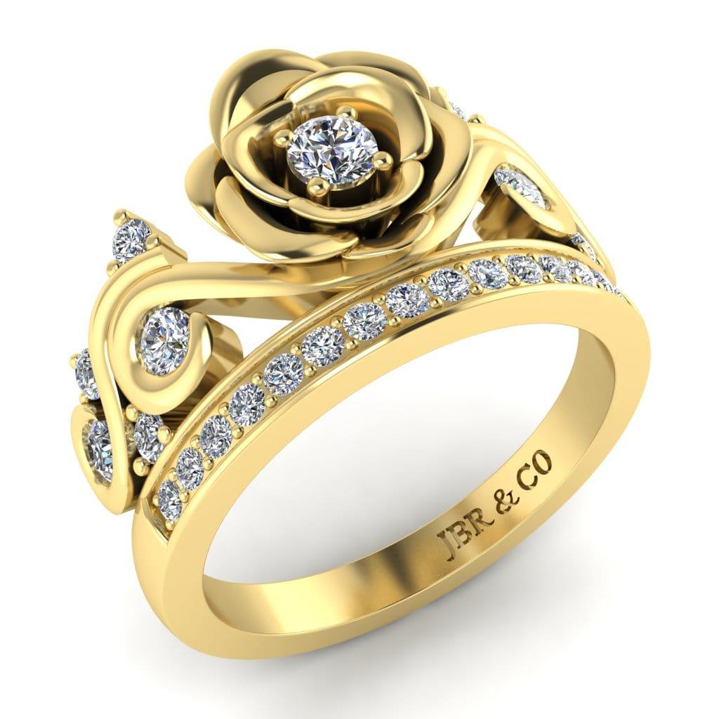 JBR Two Tone Beauty Flower Design Round Cut Sterling Silver Ring - JBR Jeweler