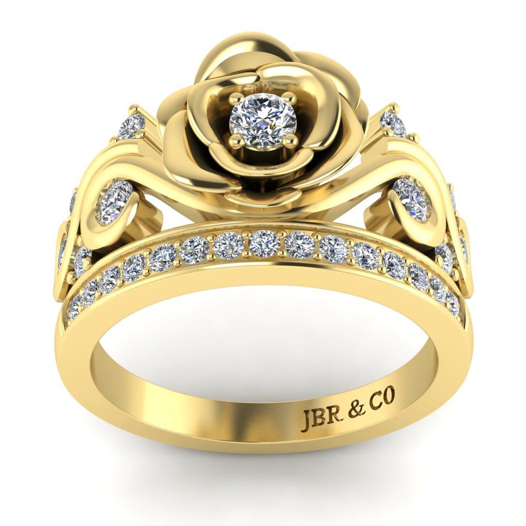 JBR Two Tone Beauty Flower Design Round Cut Sterling Silver Ring - JBR Jeweler