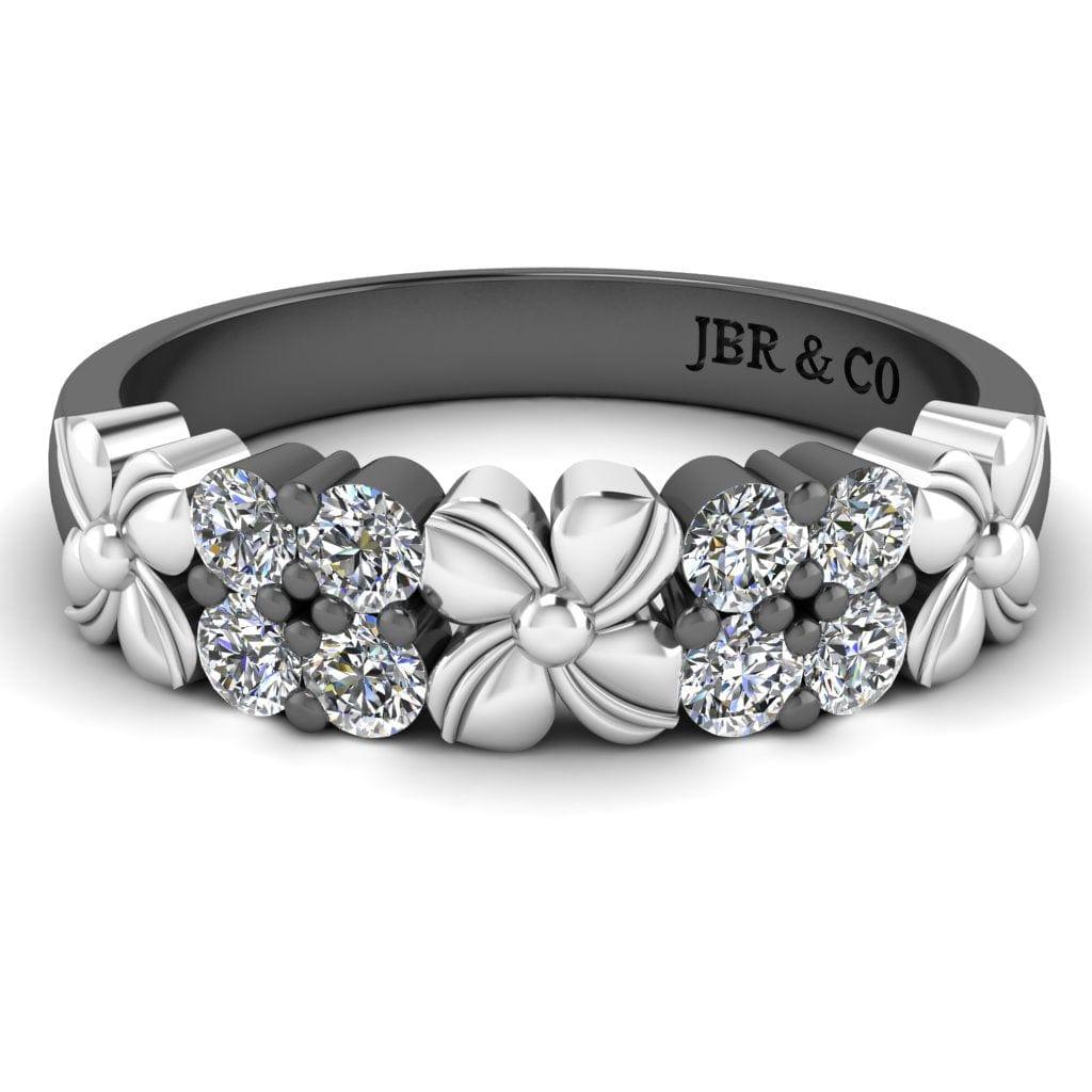 JBR Two Tone Flower Round Cut Sterling Silver Women's Band - JBR Jeweler