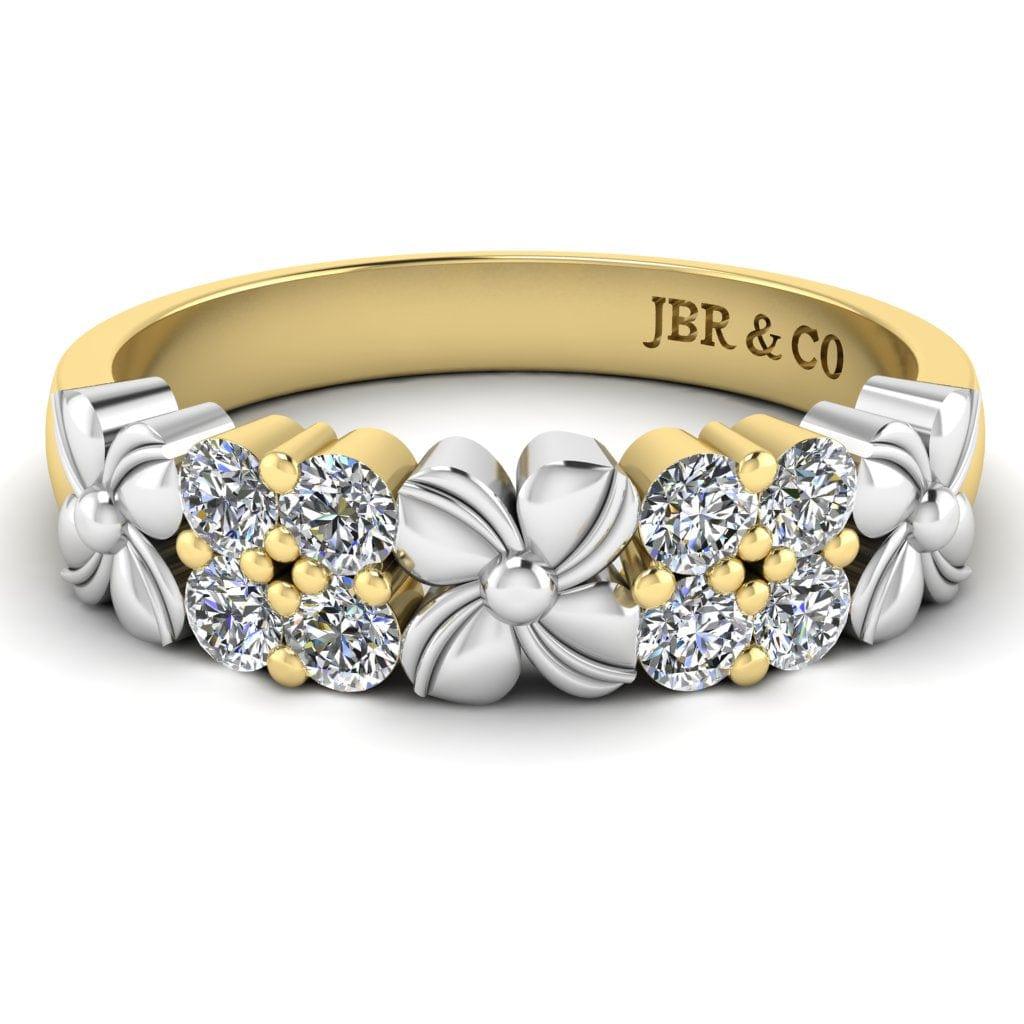 JBR Jeweler Silver Ring 3 / Silver Yellow Gold Plated JBR Two Tone Flower Round Cut Sterling Silver Women's Band