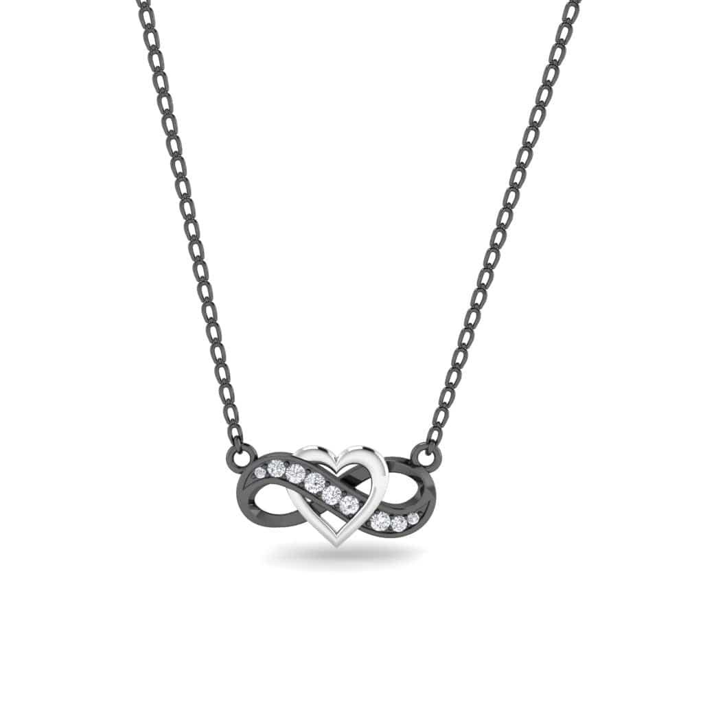 JBR Jeweler Silver Necklaces 14 / Silver Black Rhodium Plated JBR Two Tone Heart Infinity Sterling Silver Necklace Pendate