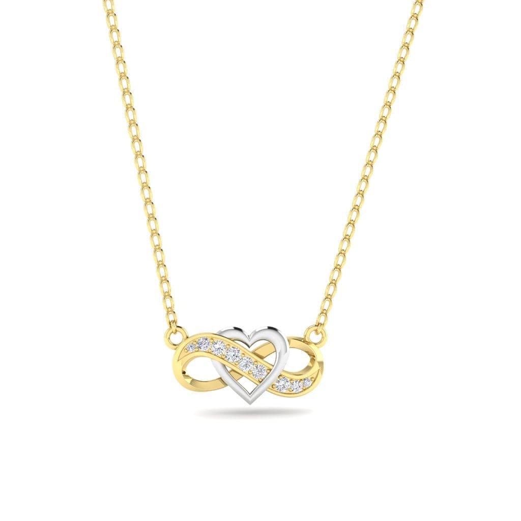 JBR Jeweler Silver Necklaces 14 / Silver Yellow Gold Plated JBR Two Tone Heart Infinity Sterling Silver Necklace Pendate