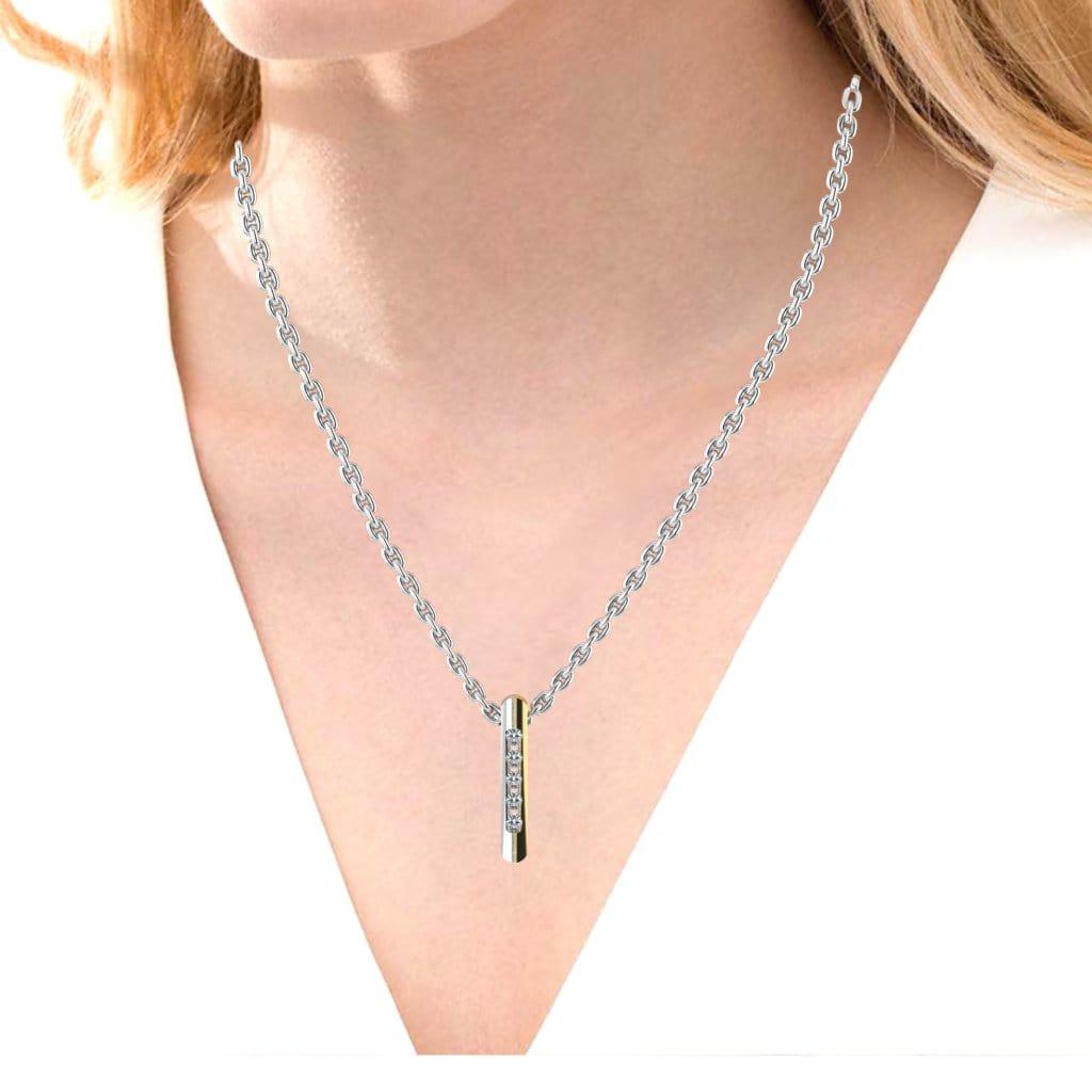 JBR Two Tone Long Bar Design Pendant Sterling Silver Necklace - JBR Jeweler
