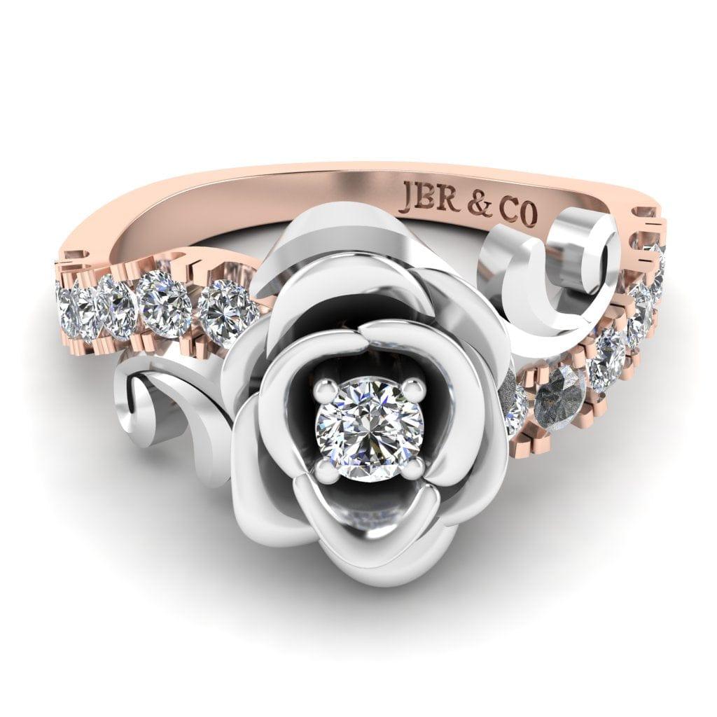 JBR Jeweler Silver Ring 3 / Silver Rose Gold Plated JBR Two Tone Rose Pave Set Round Cut Sterling Silver Ring