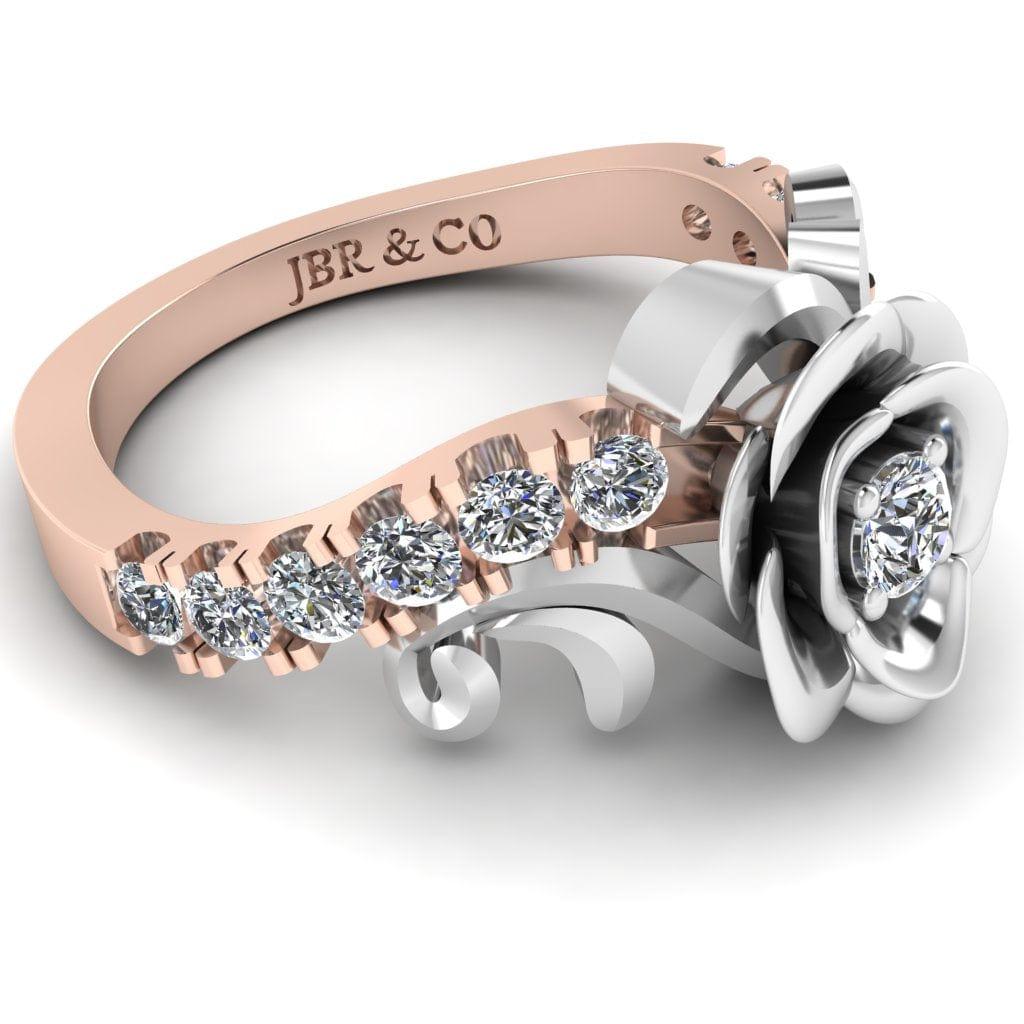 JBR Jeweler Silver Ring JBR Two Tone Rose Pave Set Round Cut Sterling Silver Ring