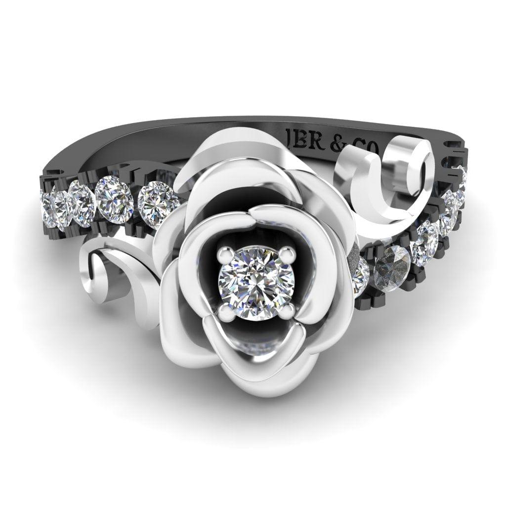 JBR Jeweler Silver Ring 3 / Silver Black Rhodium Plated JBR Two Tone Rose Pave Set Round Cut Sterling Silver Ring