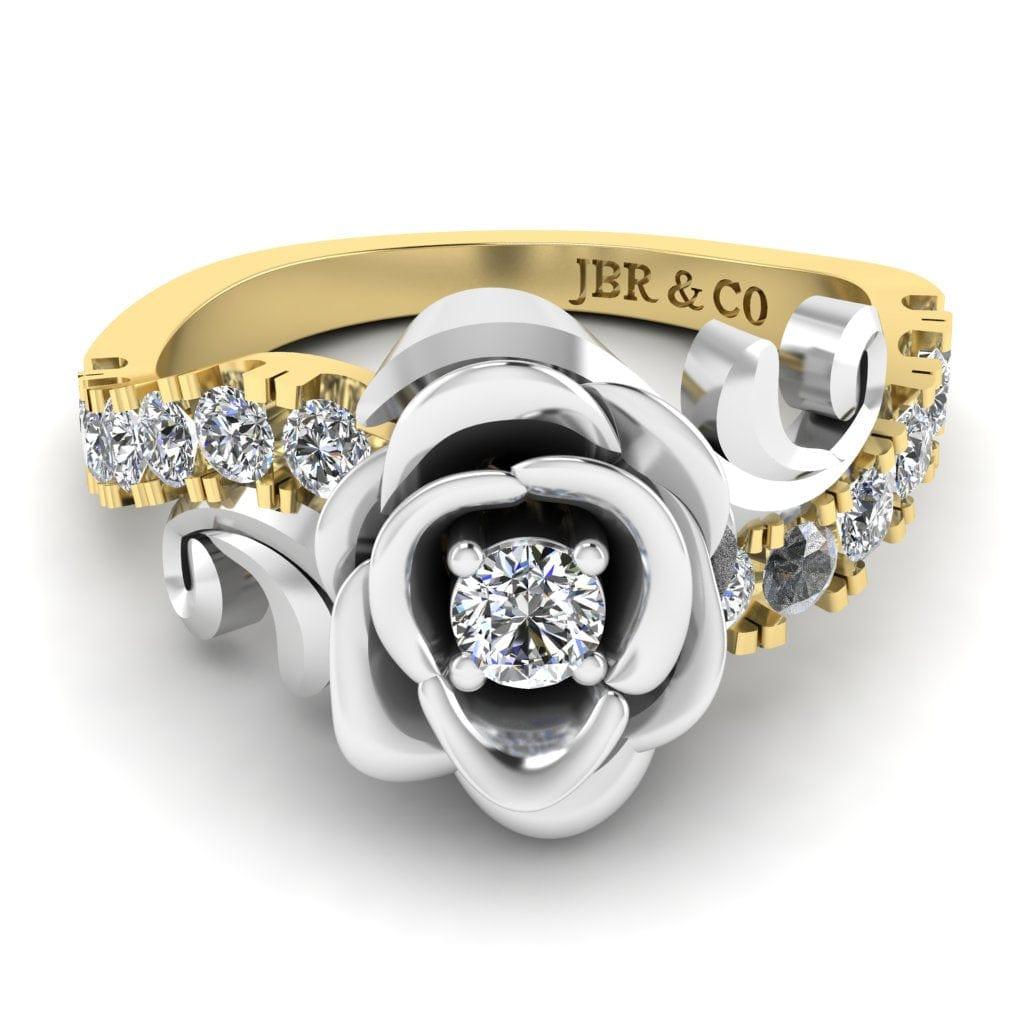 JBR Jeweler Silver Ring 3 / Silver Yellow Gold Plated JBR Two Tone Rose Pave Set Round Cut Sterling Silver Ring