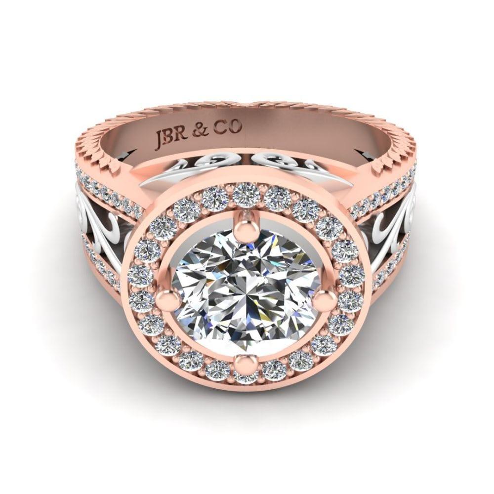 JBR Jeweler Silver Ring 3 / Silver Rose Gold Plated JBR Victorian Nature Inspired Style Halo Sterling Silver Ring
