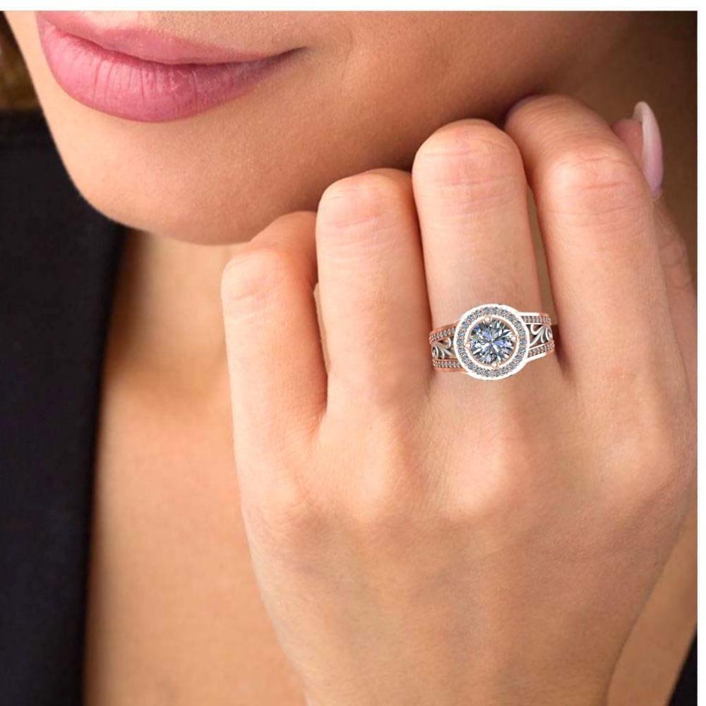 JBR Jeweler Silver Ring JBR Victorian Nature Inspired Style Halo Sterling Silver Ring