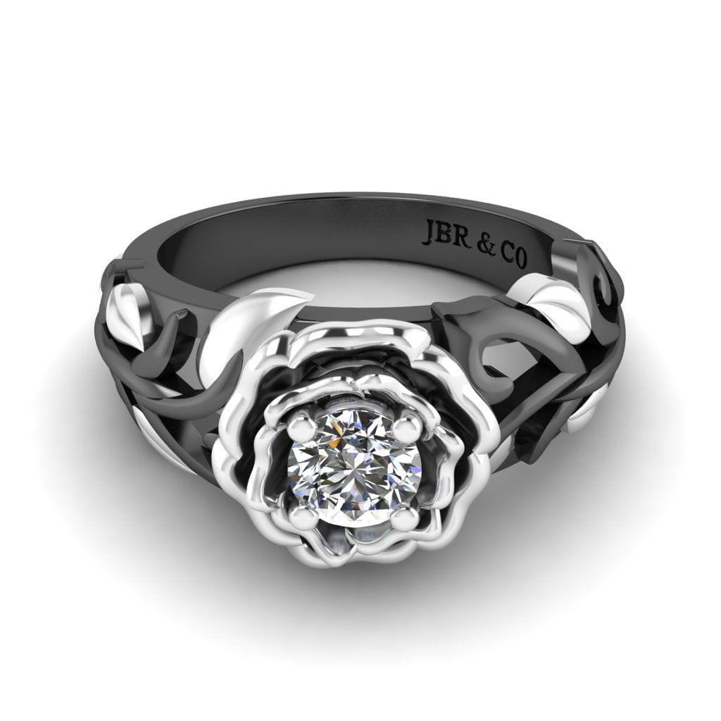 JBR Vine and Leaf Solitaire Sterling Silver Engagement Ring - JBR Jeweler