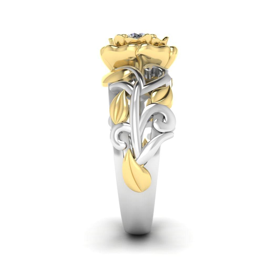 JBR Vine and Leaf Solitaire Sterling Silver Engagement Ring - JBR Jeweler