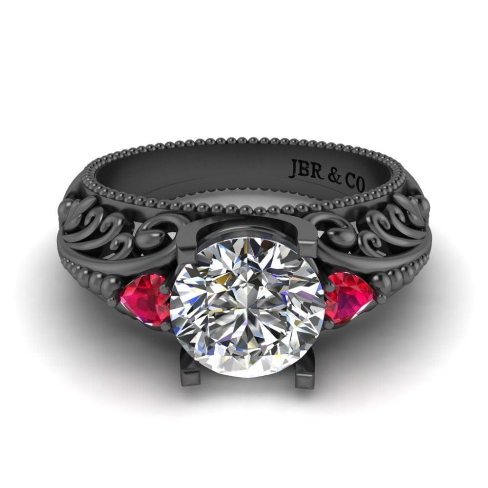 JBR Jeweler Silver Ring 3 / Silver Black Rhodium Plated JBR Vintage Art Deco Round Cut Sterling Silver Ring