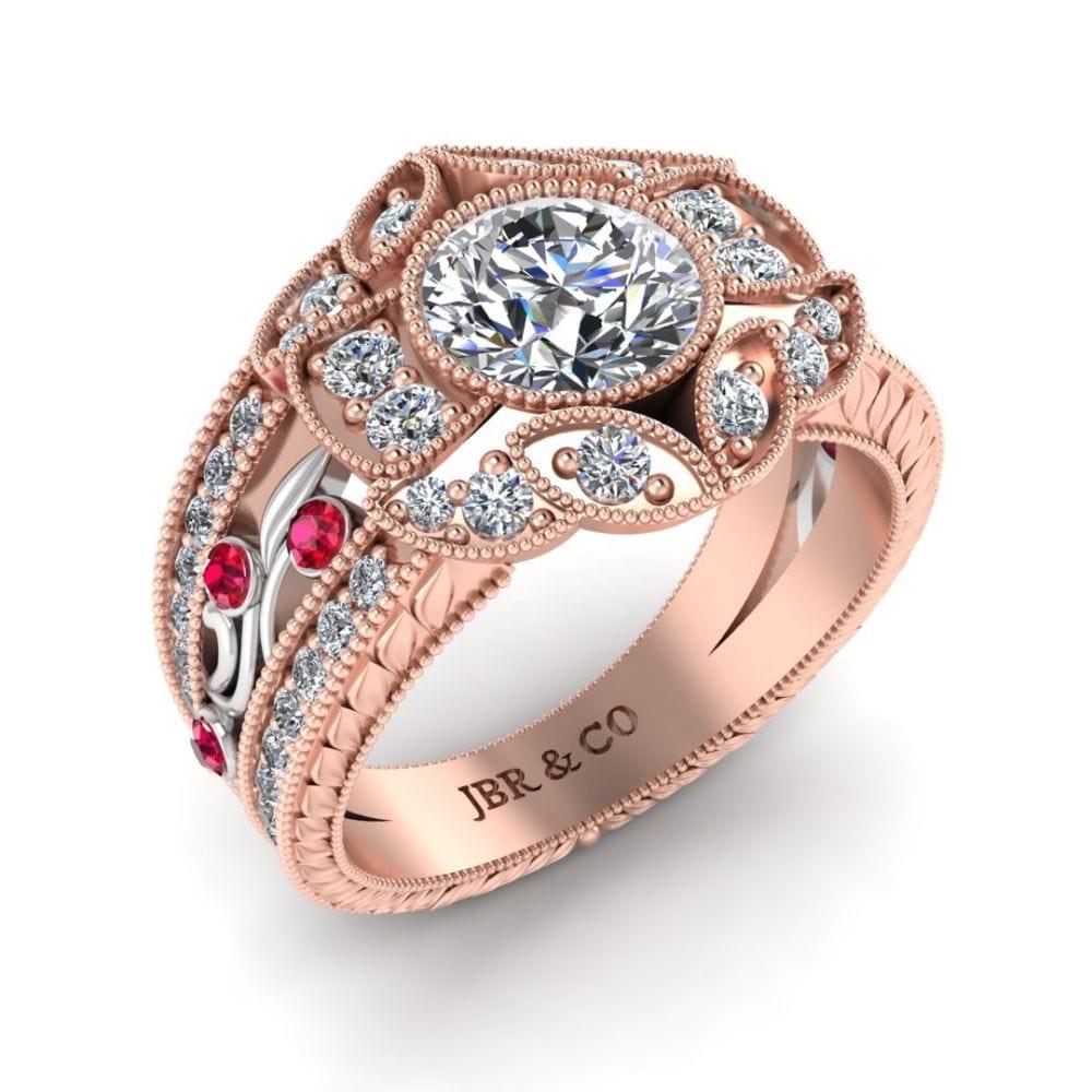 JBR Vintage Floral Style Two Tone S925 Engagement Ring - JBR Jeweler