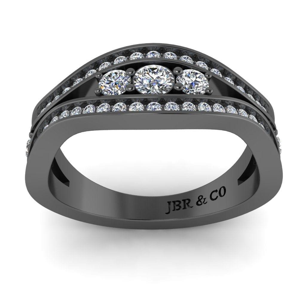 JBR Jeweler Silver Ring 3 / Silver Black Rhodium Plated JBR Waves Energy Round Cut Sterling Silver Wedding Band