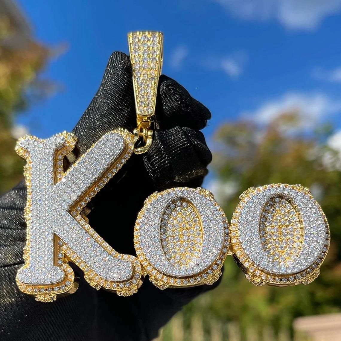 JBR Jeweler iced out pendant KOO Custom Letter Moissanite Hip Hop Charm Pendant Iced Out Moissanite Pendant
