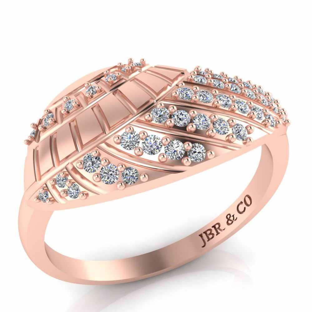 JBR Jeweler Silver Ring 3 / Silver Rose Gold Plated Leaf Pattern Round Cut Sterling silver Ring