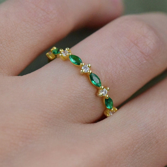 Marquise 14k Gold Band Marquise Gemstone Eternity Wedding Delicate Everyday Ring - JBR Jeweler