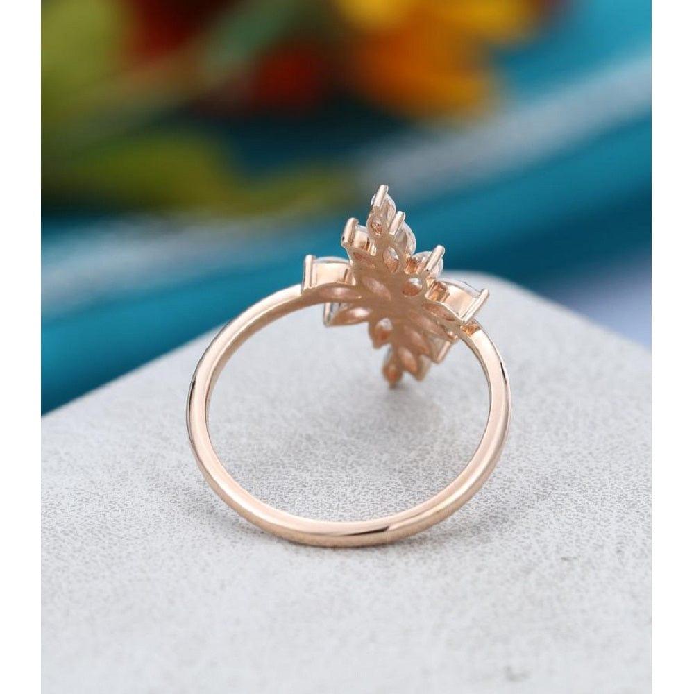 Marquise Cut Vintage Unique Cluster Leaf Rose Gold Moissanite Engagement Ring - JBR Jeweler
