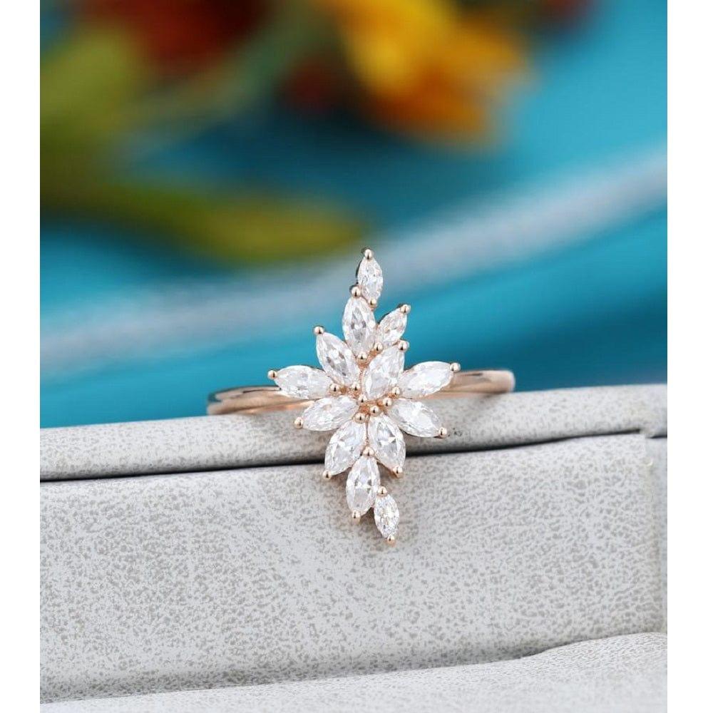 Marquise Cut Vintage Unique Cluster Leaf Rose Gold Moissanite Engagement Ring - JBR Jeweler