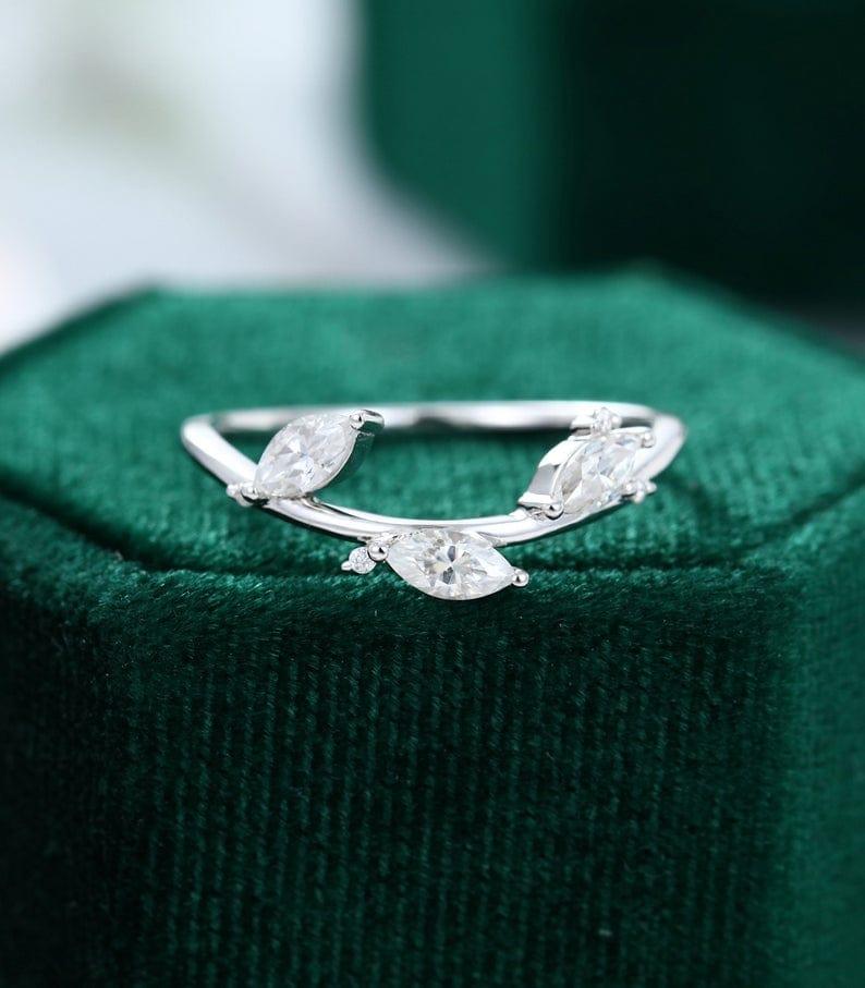 Marquise Cut White Gold Vintage Cluster Diamond Moissanite Wedding Matching Band - JBR Jeweler