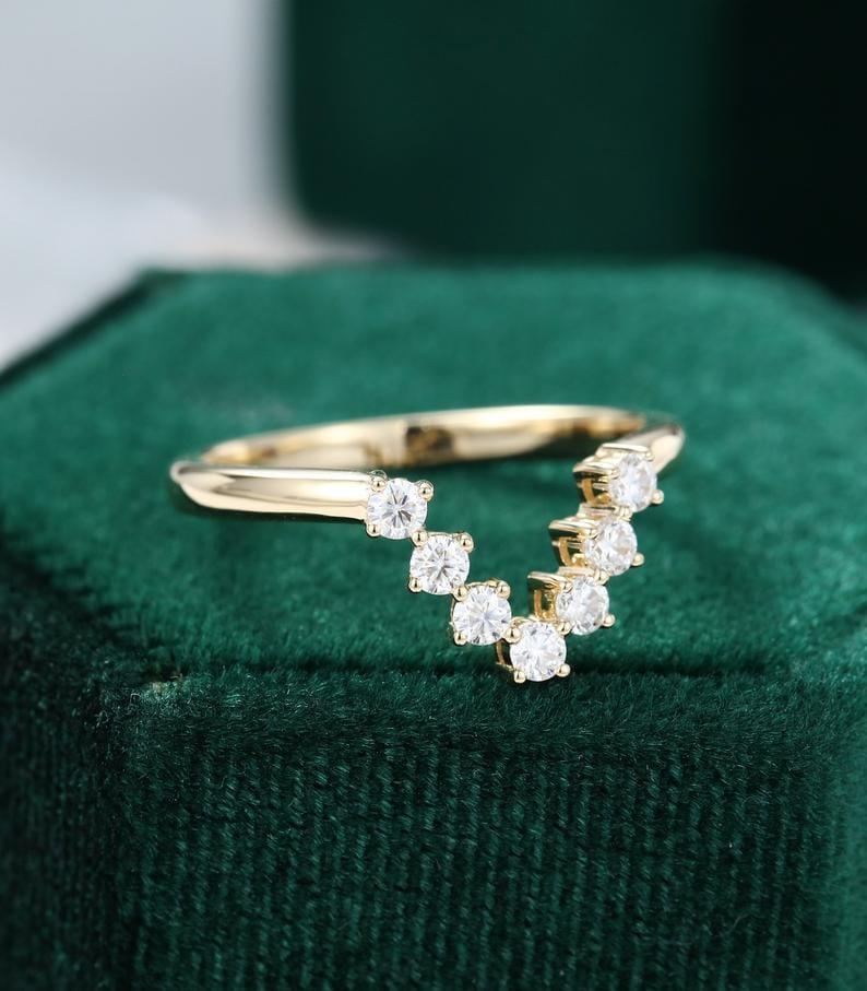 Matching Curved Yellow gold Unique Diamond Chevron Bridal Stacking Wedding Band - JBR Jeweler
