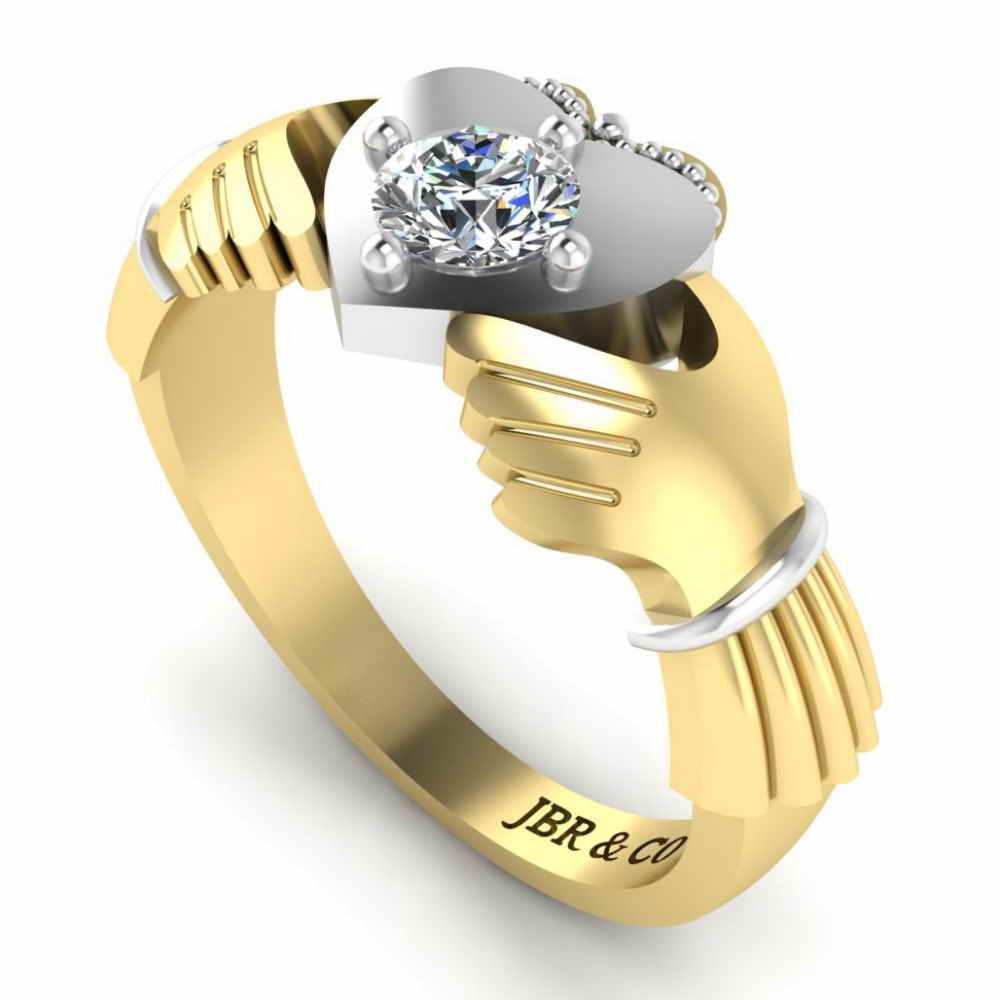 Milgrain Two Tone Heart S925 Claddagh Ring - JBR Jeweler