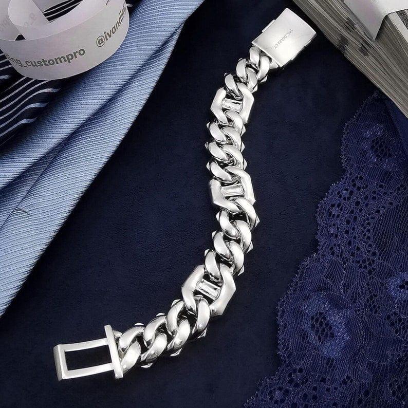 Moissanite Diamond Hip Hop 18 CTW Baguette Round Cut Cuban Chain Style Bracelet - JBR Jeweler