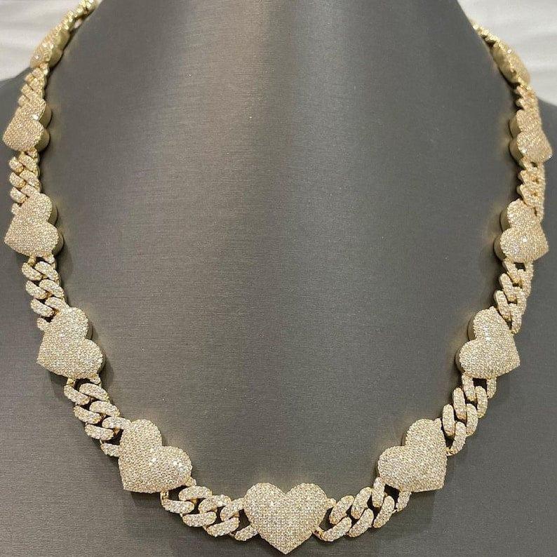 Moissanite Diamonds 14MM Bust Down Iced Out Hip Hop Wide Heart Cuban L