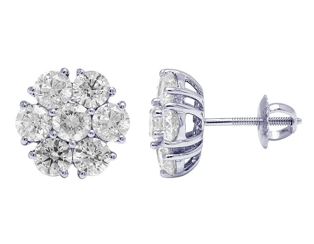 Moissanite Round Diamond Sterling Silver Stud Cluster Diamond Earring For Women, Anniversary Gift For Her - JBR Jeweler