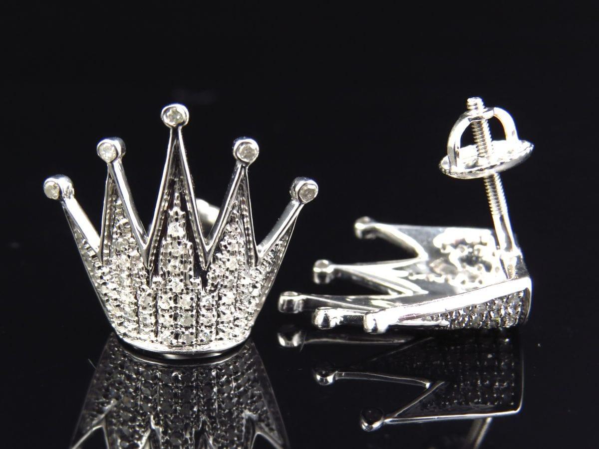 Moissanite Round Diamond Sterling Silver Stud CROWN Diamond Earring, For Women, Anniversary Gift For Her - JBR Jeweler