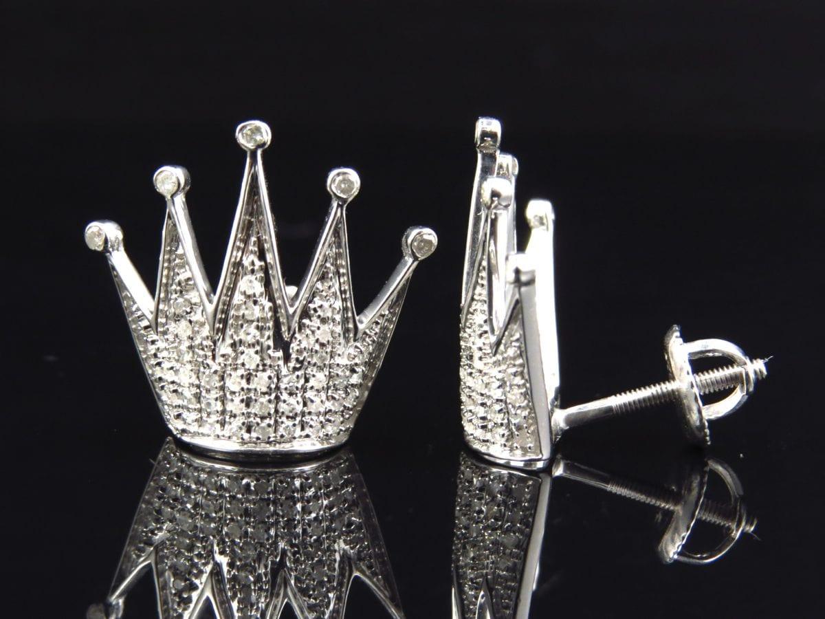 Moissanite Round Diamond Sterling Silver Stud CROWN Diamond Earring, For Women, Anniversary Gift For Her - JBR Jeweler