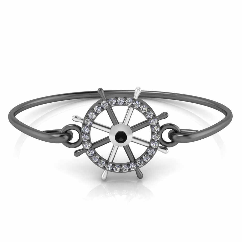 Ocean Inspired Ship Steering Wheel Sterling Silver Bracelet - JBR Jeweler