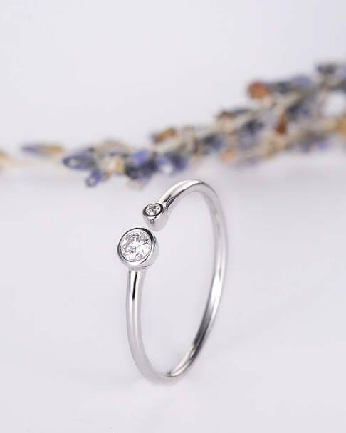 Open White Gold Ring Bezel Set Moissanite Promise Ring Band Christmas Gift - JBR Jeweler