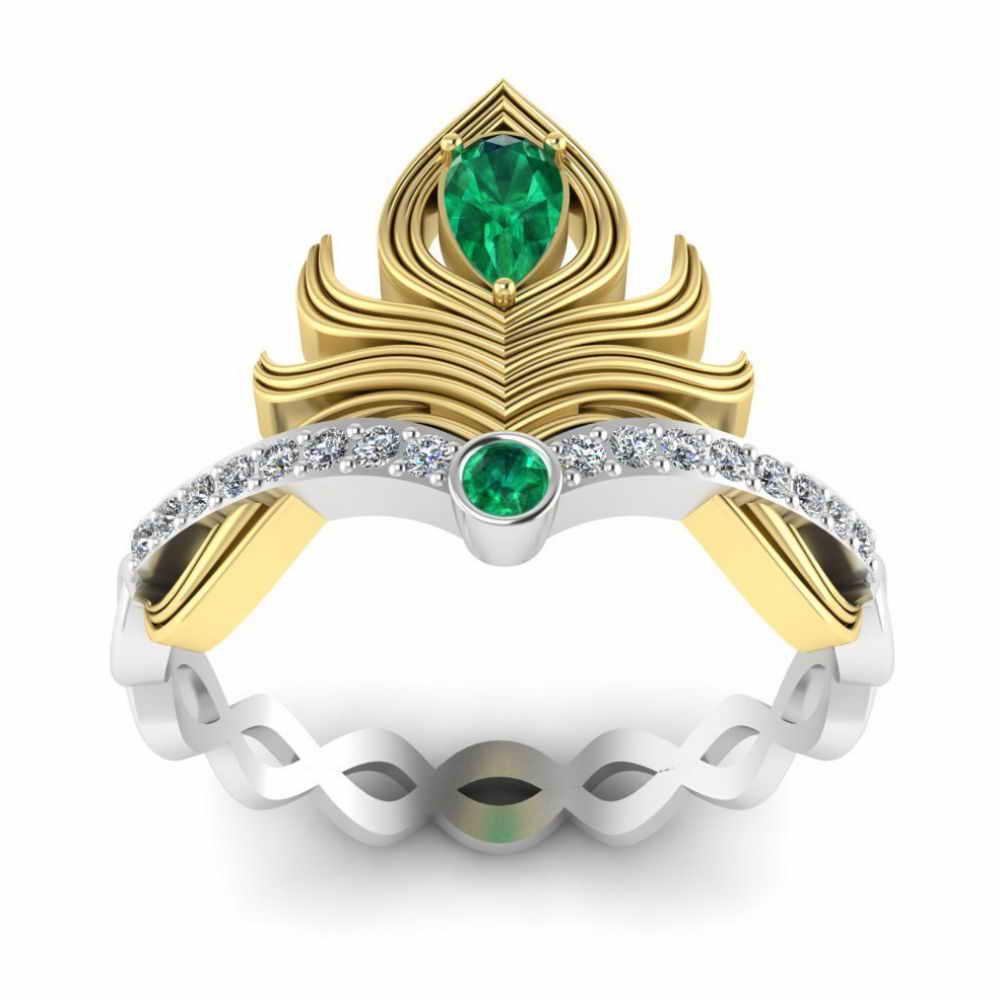 Peacock Pitch Emerald Sterling Silver Two Tone Ring - JBR Jeweler