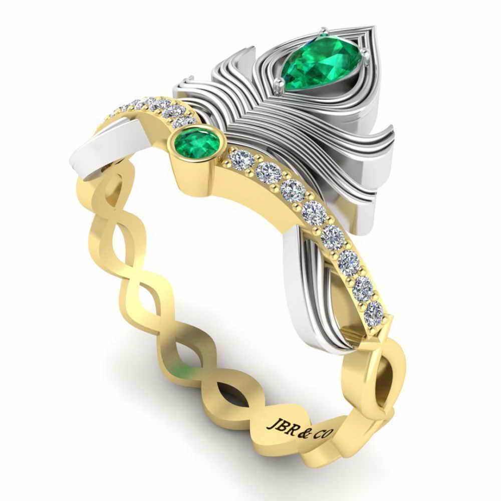 Peacock Pitch Emerald Sterling Silver Two Tone Ring - JBR Jeweler