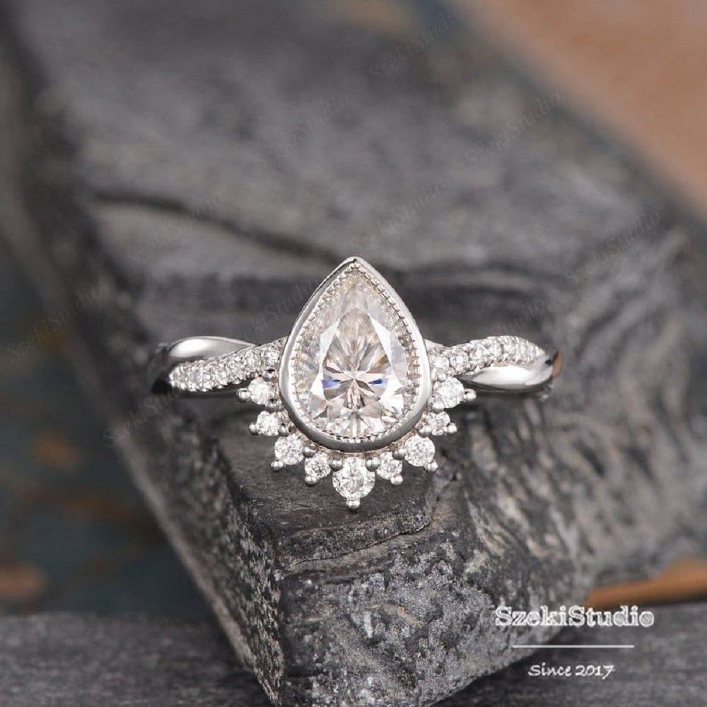 Pear Cut 1.50CT Bezel Set Diamond Rose Gold Intertwined Moissanite Engagement Wedding Ring Set - JBR Jeweler