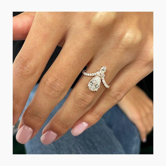 Pear Cut Lab Grown-CVD Diamond V Band Engagement Wedding Ring - JBR Jeweler