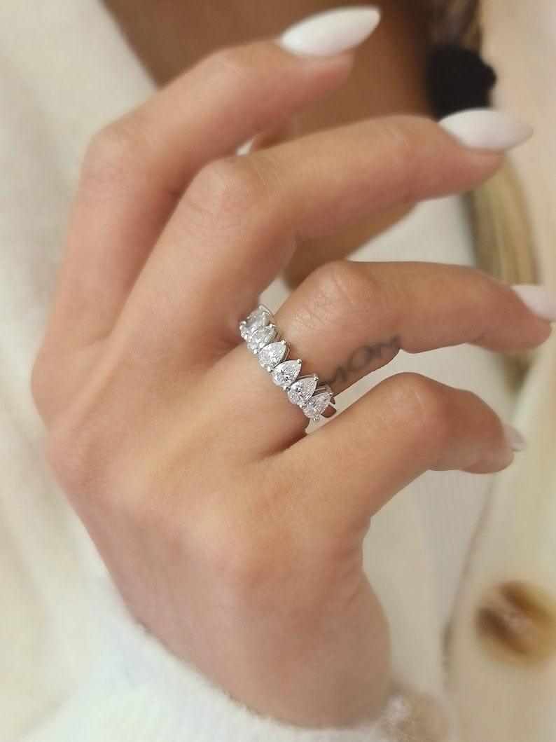 Pear Cut Lab-Grown Diamond Half Eternity Wedding Band Ring - JBR Jeweler