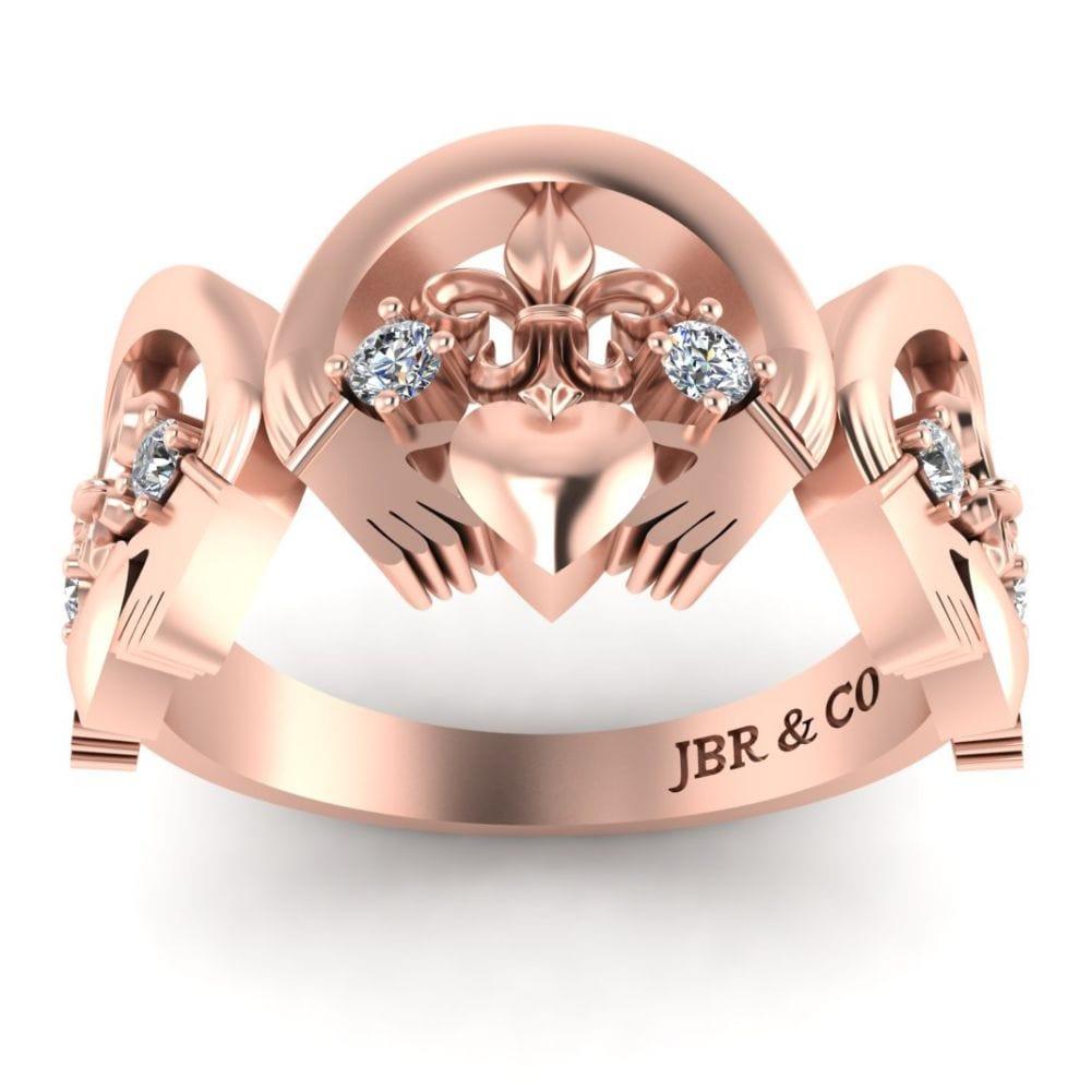 JBR Jeweler Silver Ring 3 / Silver Rose Gold Plated Polished Three Heart Sterling Silver Claddagh Ring